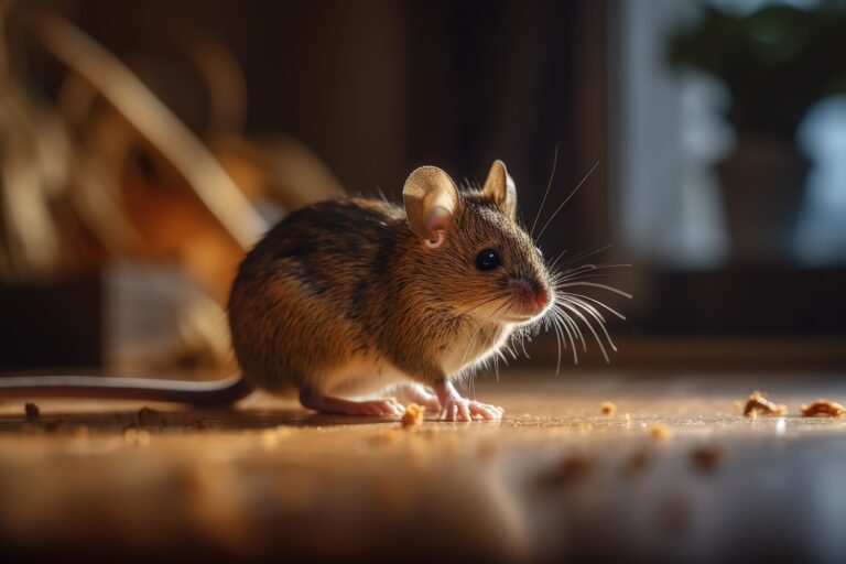 Mouse exploring a wooden surface.