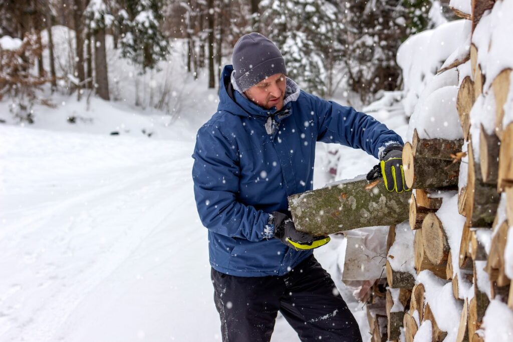 fire wood pile in winter