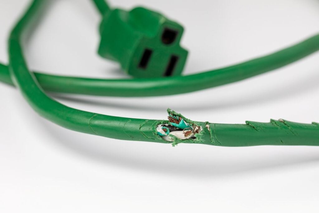 Electrical extension cord wiring damage from mice